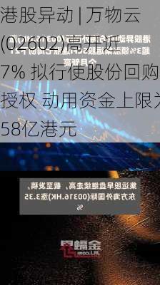 港股异动 | 万物云(02602)高开近7% 拟行使股份回购授权 动用资金上限为58亿港元