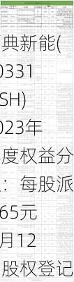 西典新能(603312.SH)2023年年度权益分派：每股派0.65元 6月12日股权登记