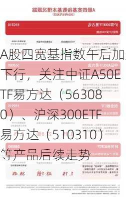 A股四宽基指数午后加速下行，关注中证A50ETF易方达（563080）、沪深300ETF易方达（510310）等产品后续走势