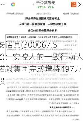 安诺其(300067.SZ)：实控人的一致行动人诺毅集团完成增持497万股