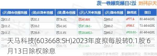 天马科技(603668.SH)2023年度拟每股转0.1股 6月13日除权除息