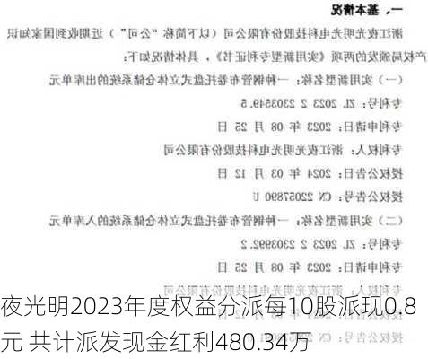 夜光明2023年度权益分派每10股派现0.8元 共计派发现金红利480.34万