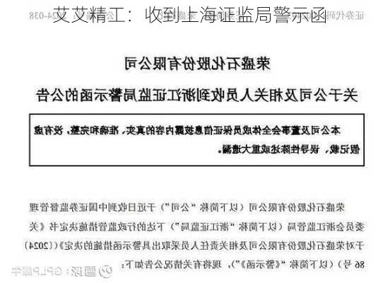 艾艾精工：收到上海证监局警示函