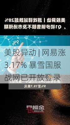 美股异动 | 网易涨3.17% 暴雪国服战网已开放登录