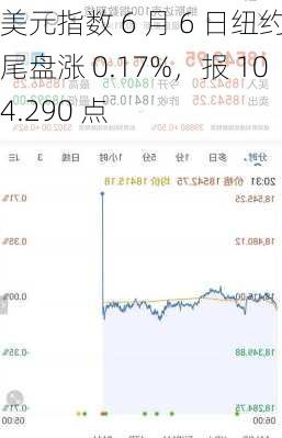 美元指数 6 月 6 日纽约尾盘涨 0.17%，报 104.290 点