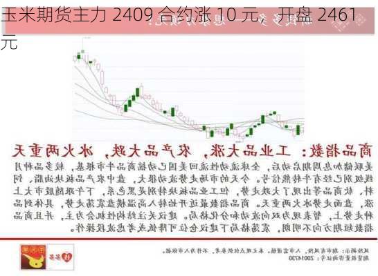 玉米期货主力 2409 合约涨 10 元，开盘 2461 元