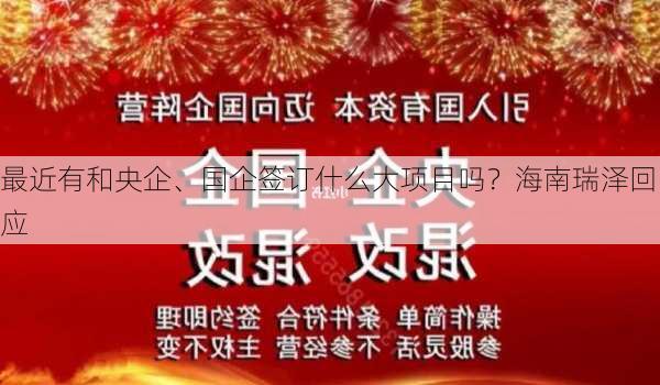 最近有和央企、国企签订什么大项目吗？海南瑞泽回应