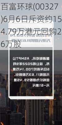 百富环球(00327)6月6日斥资约154.79万港元回购26万股