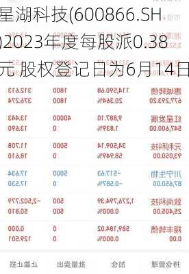 星湖科技(600866.SH)2023年度每股派0.38元 股权登记日为6月14日