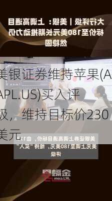 美银证券维持苹果(AAPL.US)买入评级，维持目标价230美元