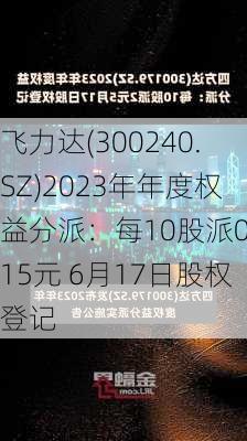 飞力达(300240.SZ)2023年年度权益分派：每10股派0.15元 6月17日股权登记