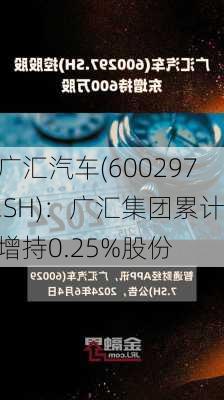 广汇汽车(600297.SH)：广汇集团累计增持0.25%股份