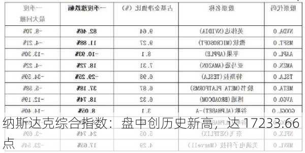 纳斯达克综合指数：盘中创历史新高，达 17233.66 点