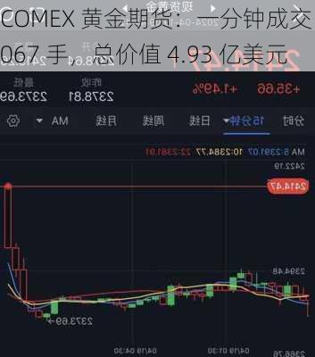 COMEX 黄金期货：一分钟成交 2067 手，总价值 4.93 亿美元