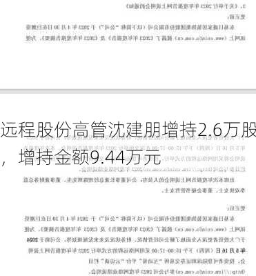 远程股份高管沈建朋增持2.6万股，增持金额9.44万元