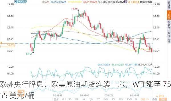 欧洲央行降息：欧美原油期货连续上涨，WTI 涨至 75.55 美元/桶