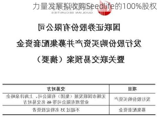 力量发展拟收购Seedlife的100%股权