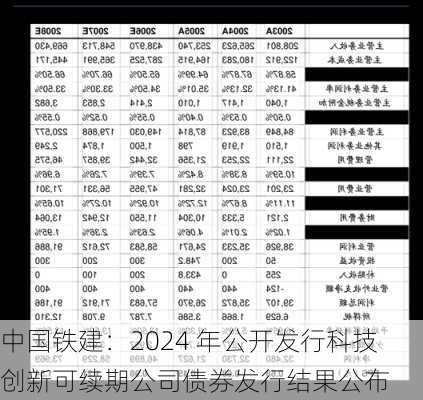 中国铁建：2024 年公开发行科技创新可续期公司债券发行结果公布