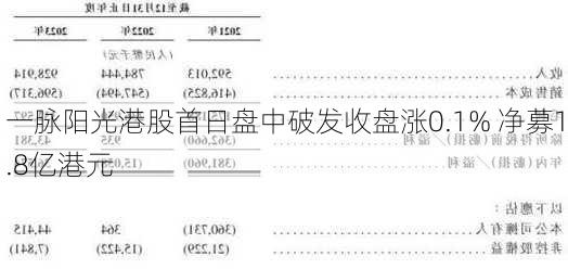 一脉阳光港股首日盘中破发收盘涨0.1% 净募1.8亿港元