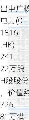 贝莱德售出中广核电力(01816.HK)241.22万股H股股份，价值约726.81万港元