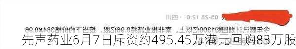 先声药业6月7日斥资约495.45万港元回购83万股