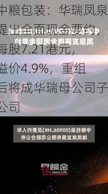 中粮包装：华瑞凤泉提出全面现金要约，每股7.21港元，溢价4.9%，重组后将成华瑞母公司子公司