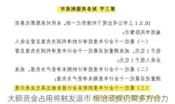 大额资金占用将触发退市 根治顽疾仍需多方合力