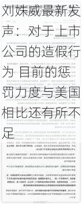 刘姝威最新发声：对于上市公司的造假行为 目前的惩罚力度与美国相比还有所不足