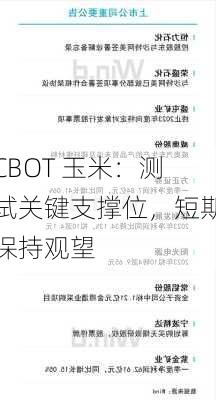 CBOT 玉米：测试关键支撑位，短期保持观望