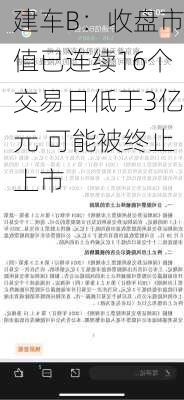 建车B：收盘市值已连续16个交易日低于3亿元 可能被终止上市