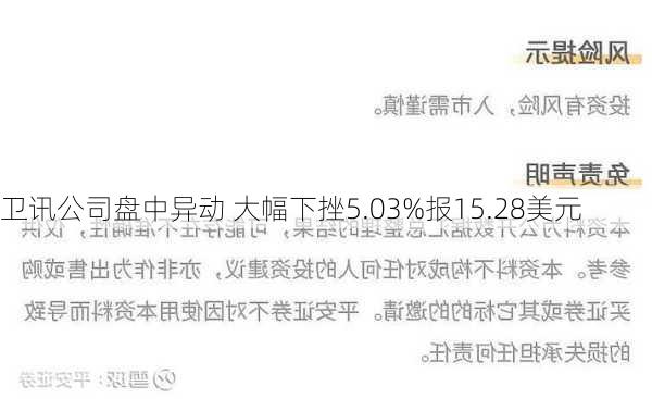 卫讯公司盘中异动 大幅下挫5.03%报15.28美元