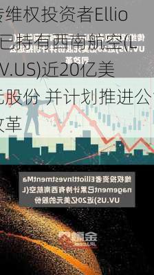 传维权投资者Elliott已持有西南航空(LUV.US)近20亿美元股份 并计划推进公司改革