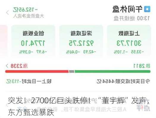 突发！2700亿巨头跌停！“董宇辉”发声，东方甄选暴跌