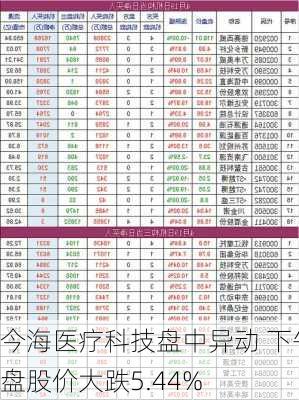 今海医疗科技盘中异动 下午盘股价大跌5.44%