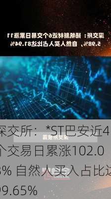 深交所：*ST巴安近4个交易日累涨102.08% 自然人买入占比达99.65%