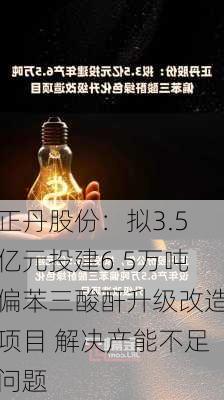 正丹股份：拟3.5亿元投建6.5万吨偏苯三酸酐升级改造项目 解决产能不足问题