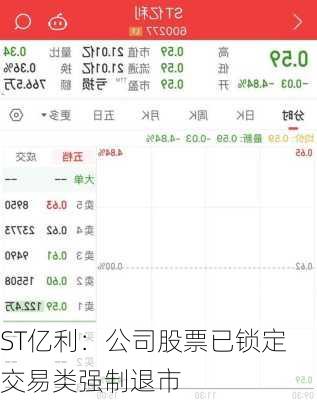 ST亿利：公司股票已锁定交易类强制退市