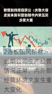 2连板国风新材：近期公司生产经营情况正常，内外部经营环境未发生重大变化