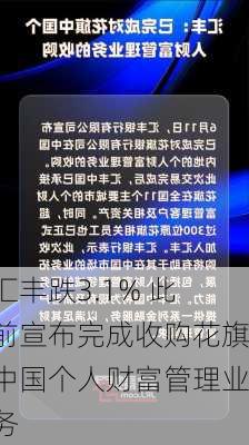 汇丰跌3.1% 此前宣布完成收购花旗中国个人财富管理业务