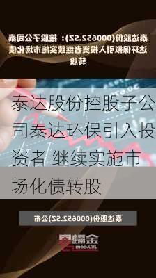 泰达股份控股子公司泰达环保引入投资者 继续实施市场化债转股