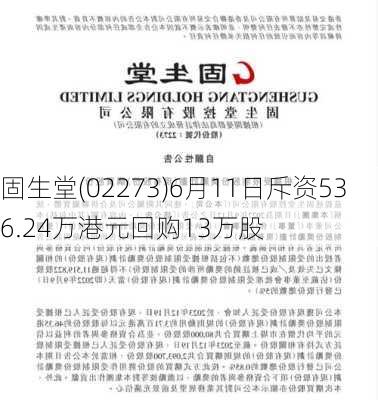 固生堂(02273)6月11日斥资536.24万港元回购13万股