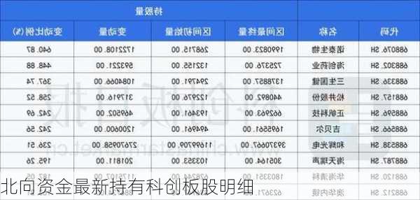 北向资金最新持有科创板股明细