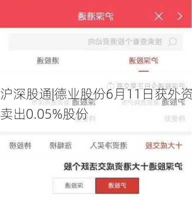 沪深股通|德业股份6月11日获外资卖出0.05%股份