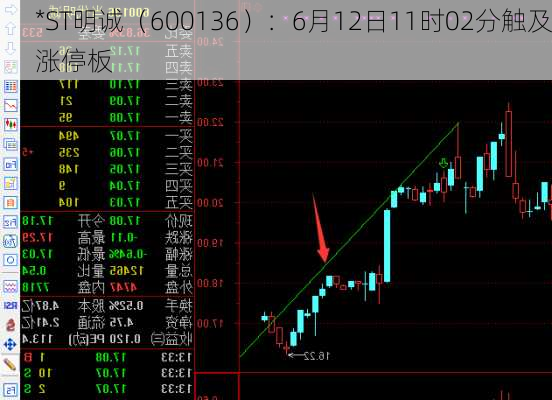 *ST明诚（600136）：6月12日11时02分触及涨停板