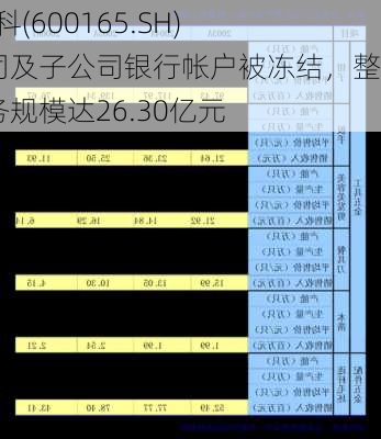 *ST宁科(600165.SH)：公司及子公司银行帐户被冻结，整体债务规模达26.30亿元