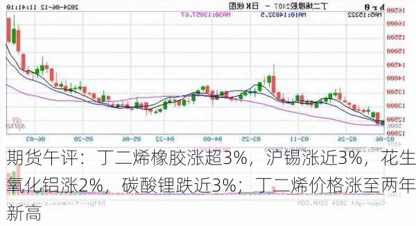 期货午评：丁二烯橡胶涨超3%，沪锡涨近3%，花生氧化铝涨2%，碳酸锂跌近3%；丁二烯价格涨至两年新高