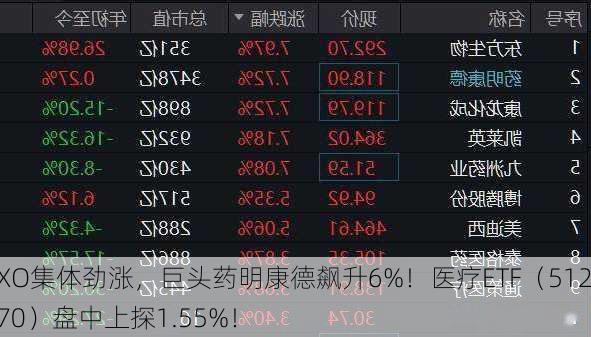 CXO集体劲涨，巨头药明康德飙升6%！医疗ETF（512170）盘中上探1.55%！