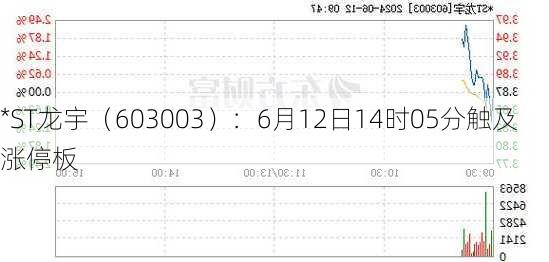 *ST龙宇（603003）：6月12日14时05分触及涨停板