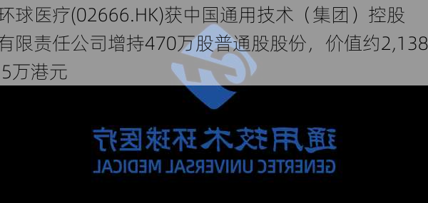 环球医疗(02666.HK)获中国通用技术（集团）控股有限责任公司增持470万股普通股股份，价值约2,138.5万港元