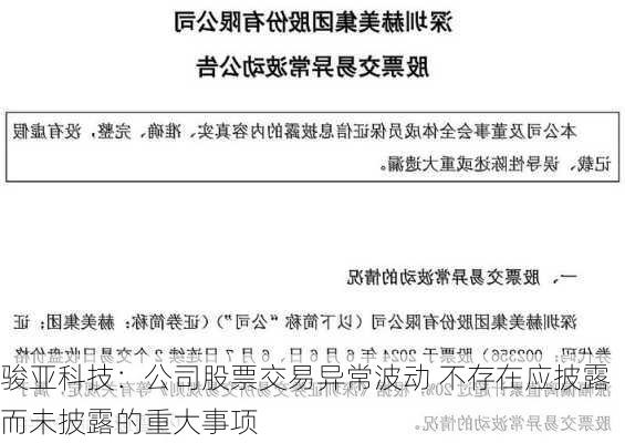 骏亚科技：公司股票交易异常波动 不存在应披露而未披露的重大事项